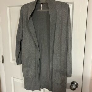 Ladies long knit sweater, Gray, Large, Pockets
